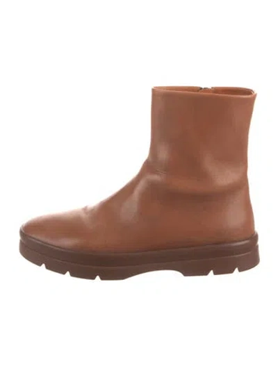 Pre-owned The Row Billiere Leather Boots In Brown