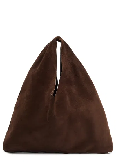 The Row Bindle Small Suede Top Handle Bag In Chocolate