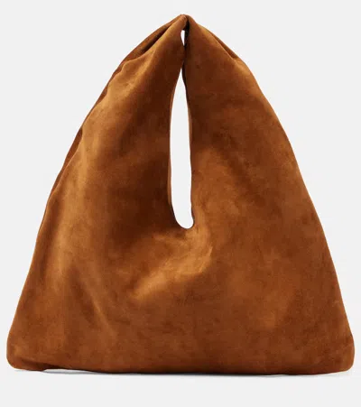 The Row Small Bindle Caramel Suede Shoulder Bag In Caramel Ans