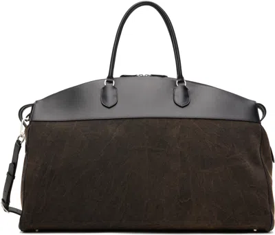 The Row Black & Brown Xl George Duffle Bag In Black/black Ans