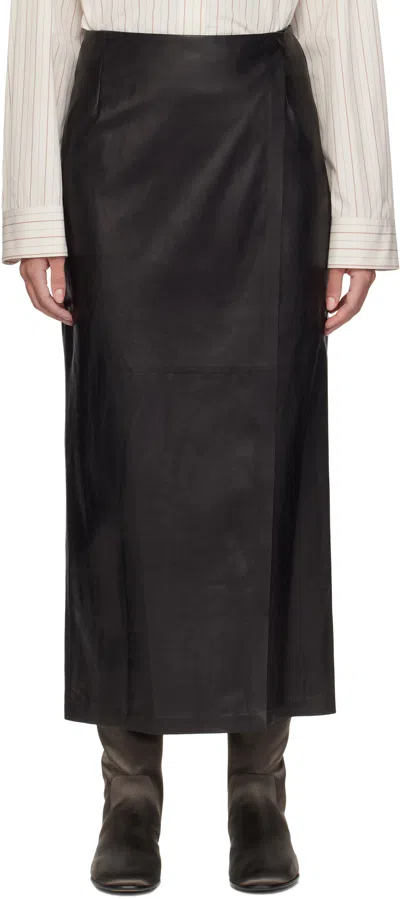 The Row Black Bert Leather Maxi Skirt In Blk Black