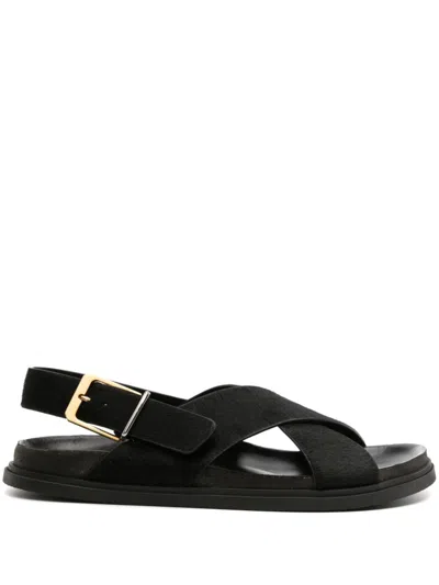 The Row Crossover-strap Leather Sandals In Black
