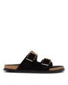The Row Leather Dual-buckle Slide Sandals In Black
