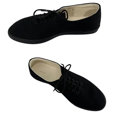 Pre-owned The Row Black Canvas White Leather Lined Laced Front Sneakers 37