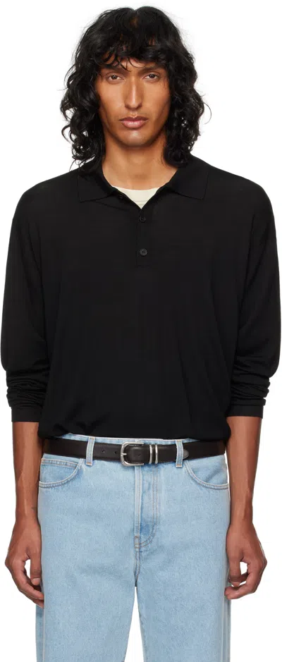 The Row Black Djon Polo In Blk Black