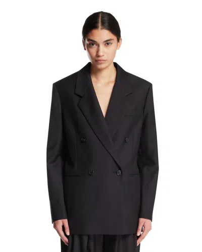 The Row Black Double-breasted Wool Jacket In Black Nero   #000000