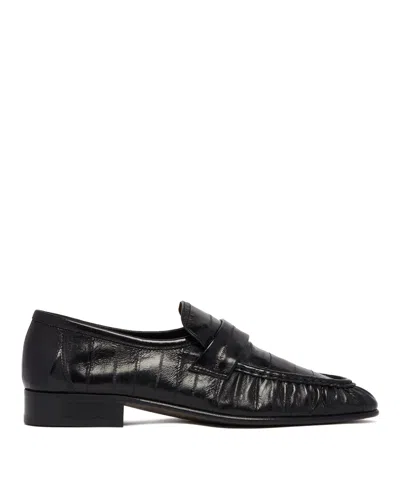 The Row Black Eelskin Loafers In Black Nero   #000000