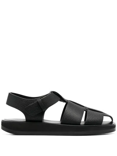 THE ROW BLACK FISHERMAN LEATHER SANDALS