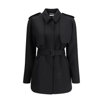 The Row Black Fleece Wool Trench Coat