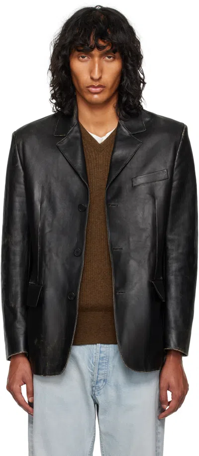 The Row Black Genki Leather Jacket In Blk Black