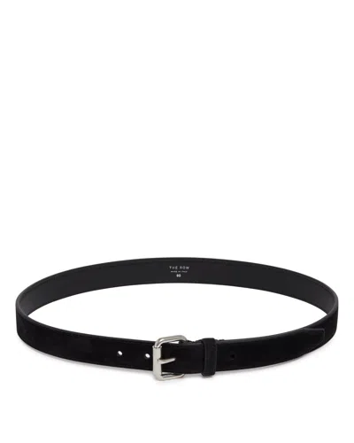 The Row Black Geo Suede Belt In Black Nero   #000000