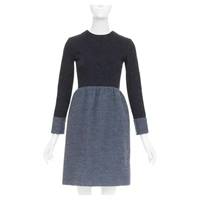 Pre-owned The Row Black Grey Wool Blend Floral Jacquard Boucle Zip Trim Midi Dress Us2 S In Gray