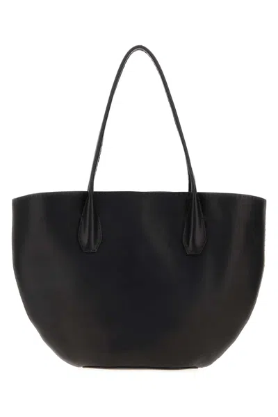 THE ROW BLACK LEATHER ALGER SHOPPING BAG