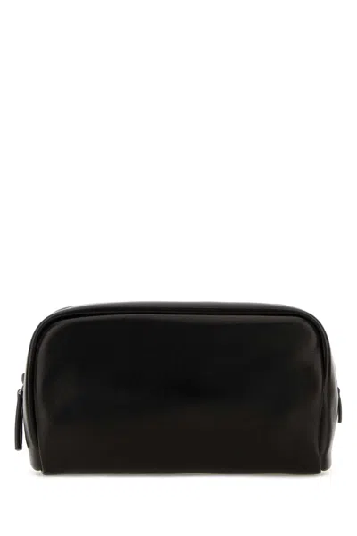 The Row Black Leather Astra Beauty Case In White