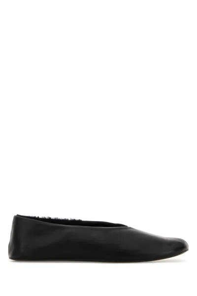 The Row Black Leather Ballet Flats