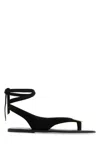 THE ROW BLACK LEATHER CHARM THONG SANDALS