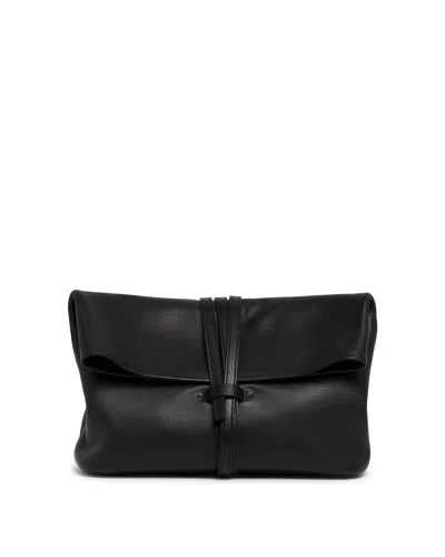 The Row Black Leather Clutch In Black Nero   #000000