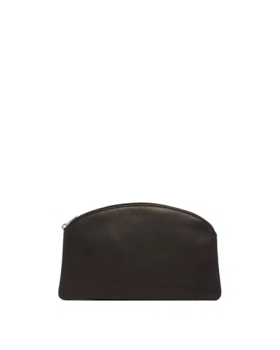 The Row Black Leather Clutch In Brown
