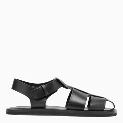 THE ROW THE ROW | BLACK LEATHER FISHERMAN SANDAL