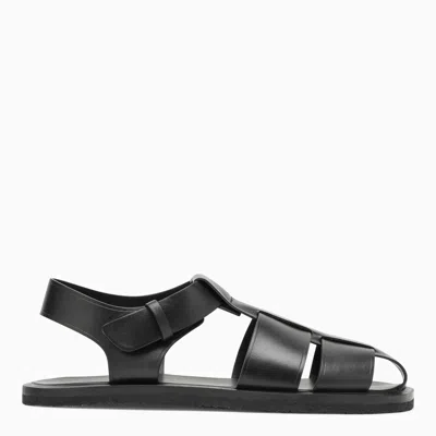 THE ROW THE ROW BLACK LEATHER FISHERMAN SANDAL