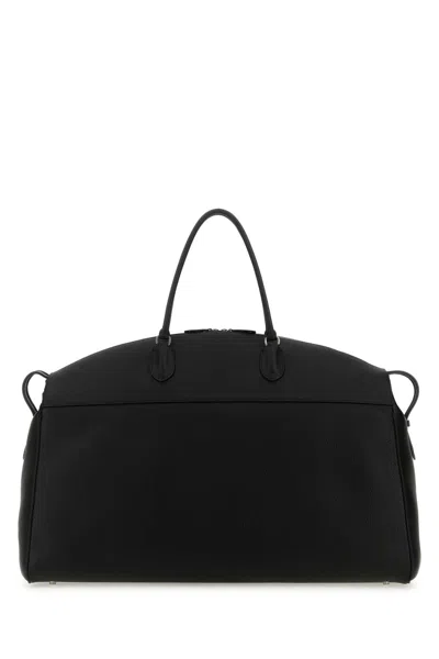 The Row Black Leather George Travel Bag In Blackans