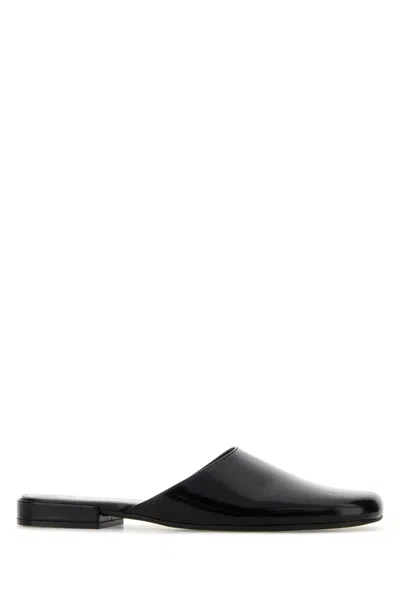 The Row Black Leather Penelope Slippers