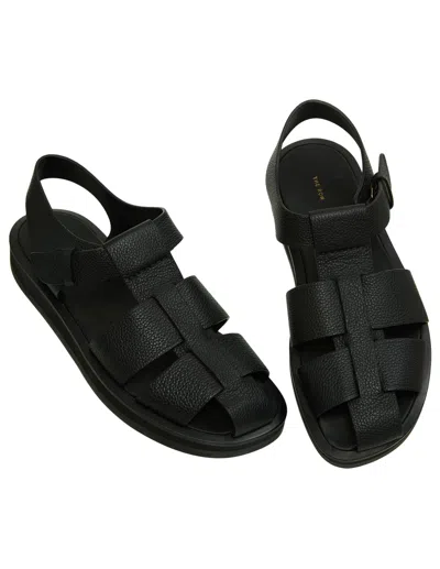 THE ROW BLACK LEATHER SANDALS