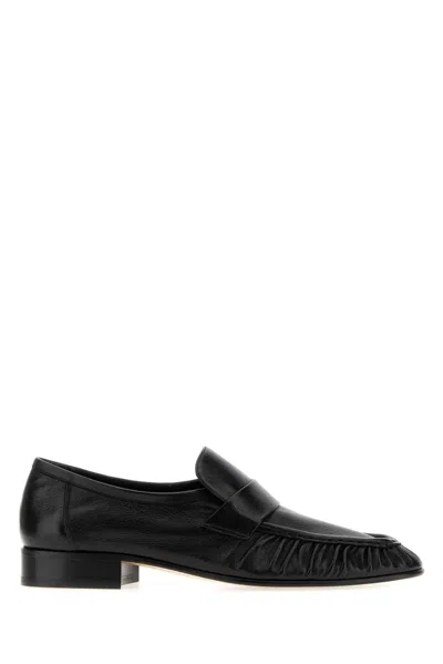 The Row Black Leather Soft Loafers