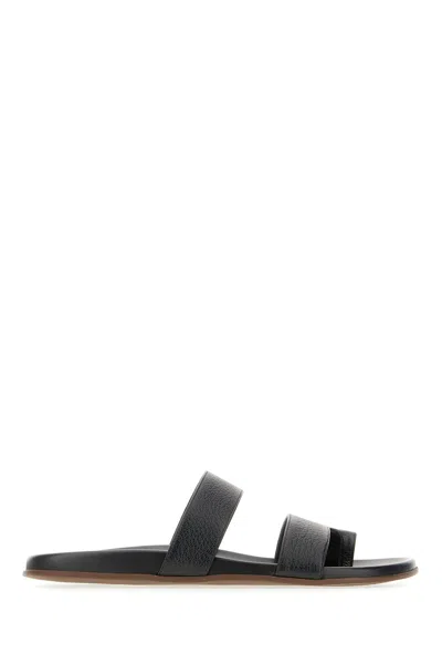 The Row Black Leather Thong Sandals