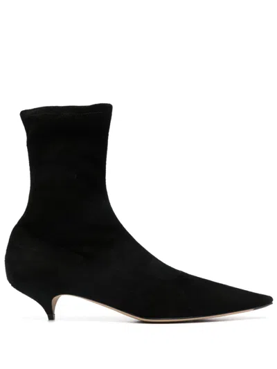 The Row Liisa Suede Kitten-heel Booties In Blk - Black