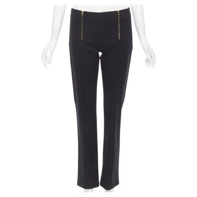 Pre-owned The Row Black Modal Cotton Dual Gold Zipper Minimal Legging Pants Xsxs