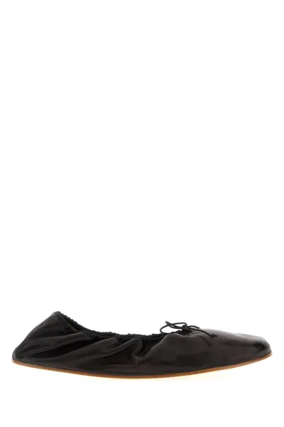 THE ROW BLACK NAPPA LEATHER BALLERINAS