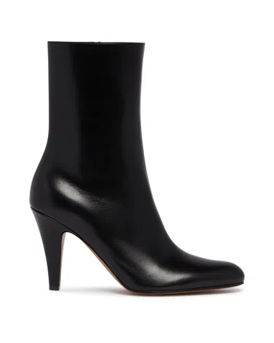 The Row Black Ornella Leather Booties In Black Nero   #000000