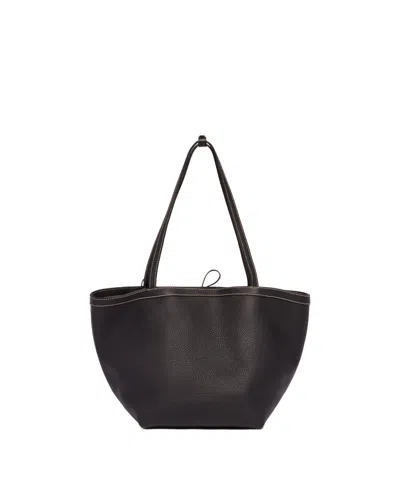 The Row Black Park Tote Three Stitch Leather Bag