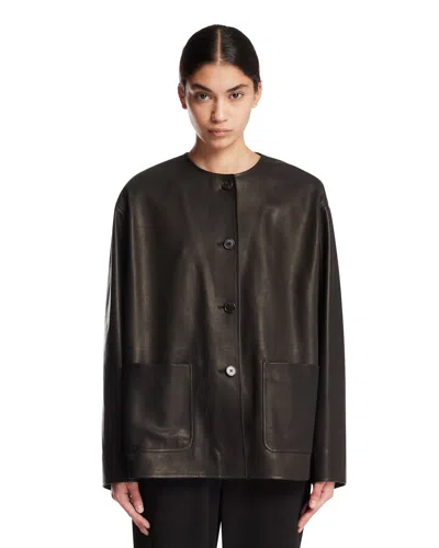 The Row Black Quintus Leather Jacket In Black Nero   #000000