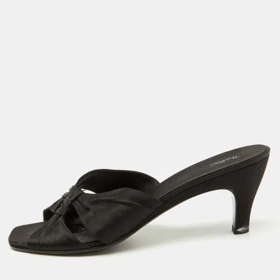 Pre-owned The Row Black Satin Soft Knot Slide Sandals Size 40