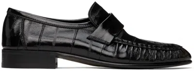 The Row Crinkled Glossed-leather Loafers In Black