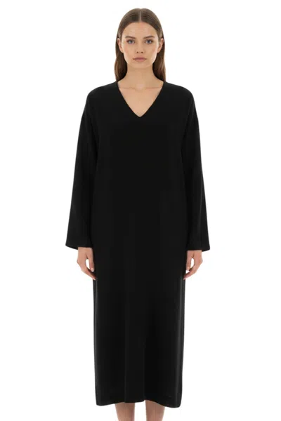 The Row Black Solid V Neck Midi Dress