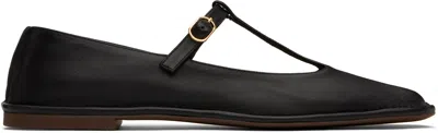 The Row Black Square T-strap Ballerina Flats In Blk Black