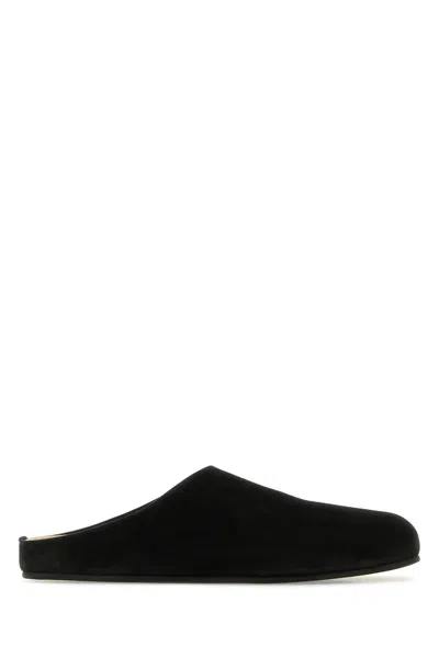 The Row Black Suede Hugo Slippers