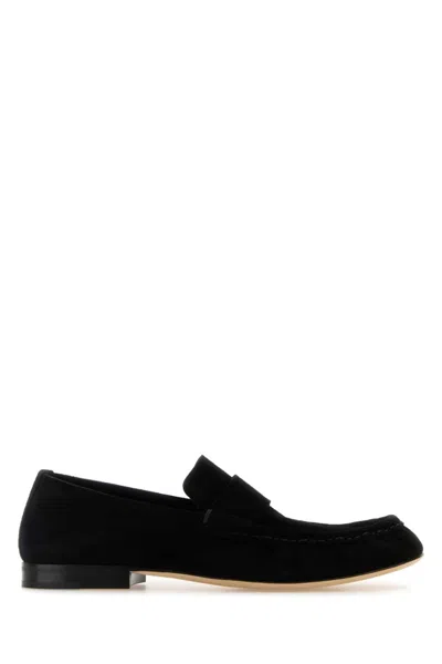 The Row Black Suede Loafers