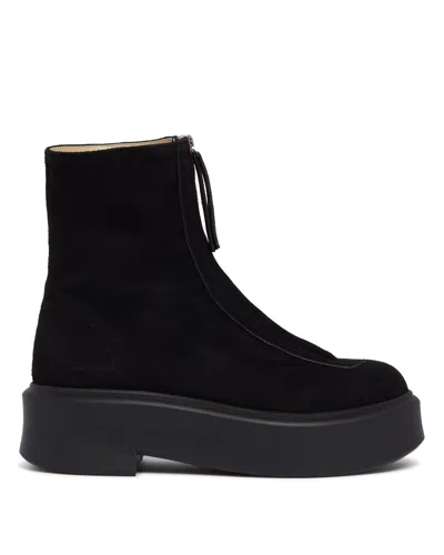 The Row Black Suede Zip Ankle Boots