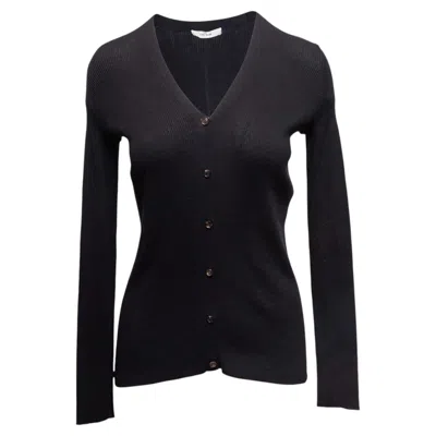 Pre-owned The Row Black  Silk-blend Rib Knit Cardigan