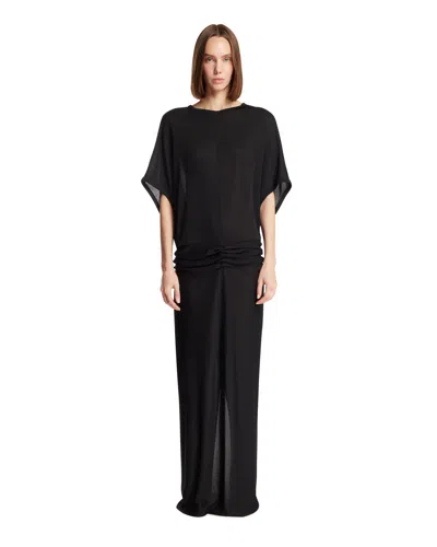 The Row Black Viscose Maxi Dress In Animal Print