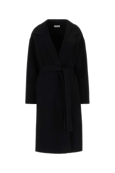 The Row Wool Blend Ciara Midi Coat Belted In Black