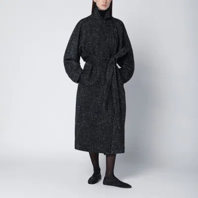 The Row Black Wool Bouclé Belted Coat