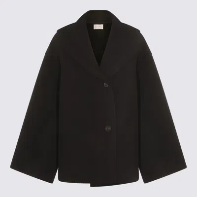 The Row Black Wool Coat In Brown