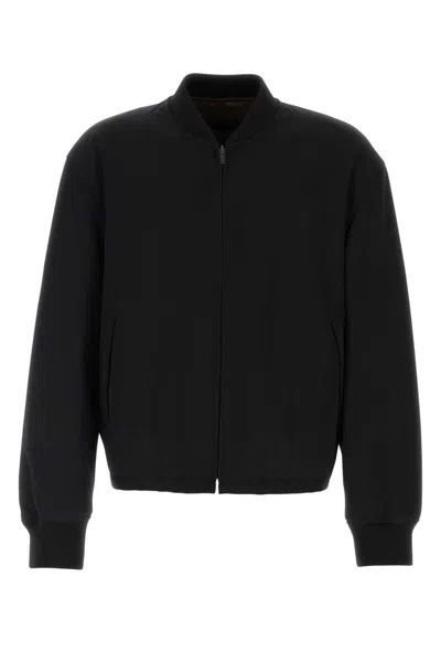 THE ROW BLACK WOOL FENN BOMBER JACKET