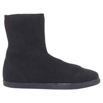 Pre-owned The Row Black Wooly Fabric Ribbed Sock Like Knitted Flat Round Toe Boots Eu37.5