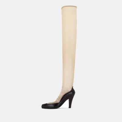 The Row Black/beige Leather And Mesh Sock Pumps